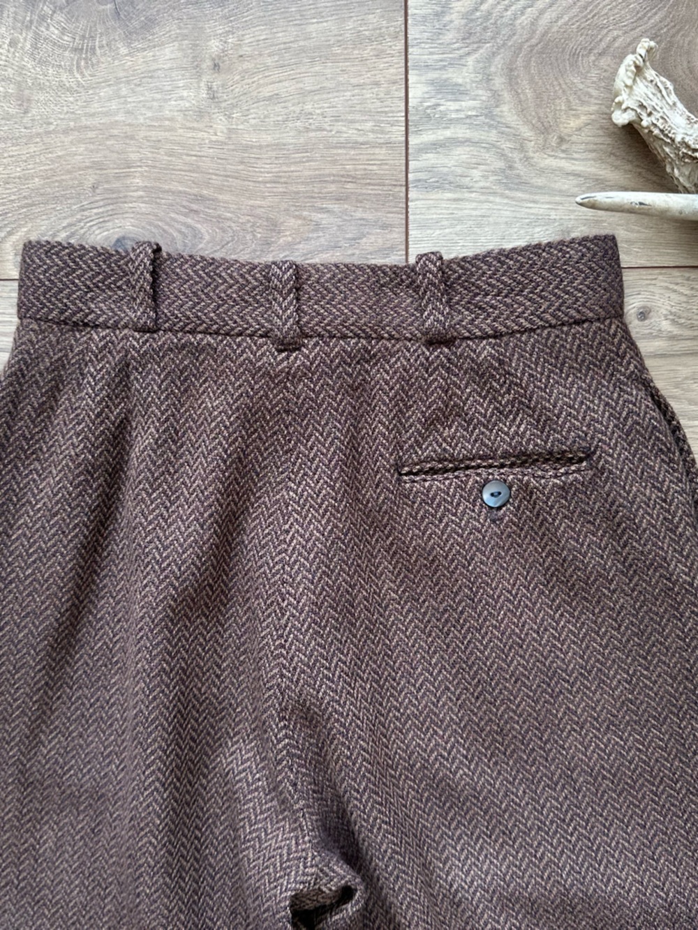 Vintage Barry Bricken Herringbone Wool Pants Pleated Brown | Size 6 - Picture 8 of 12